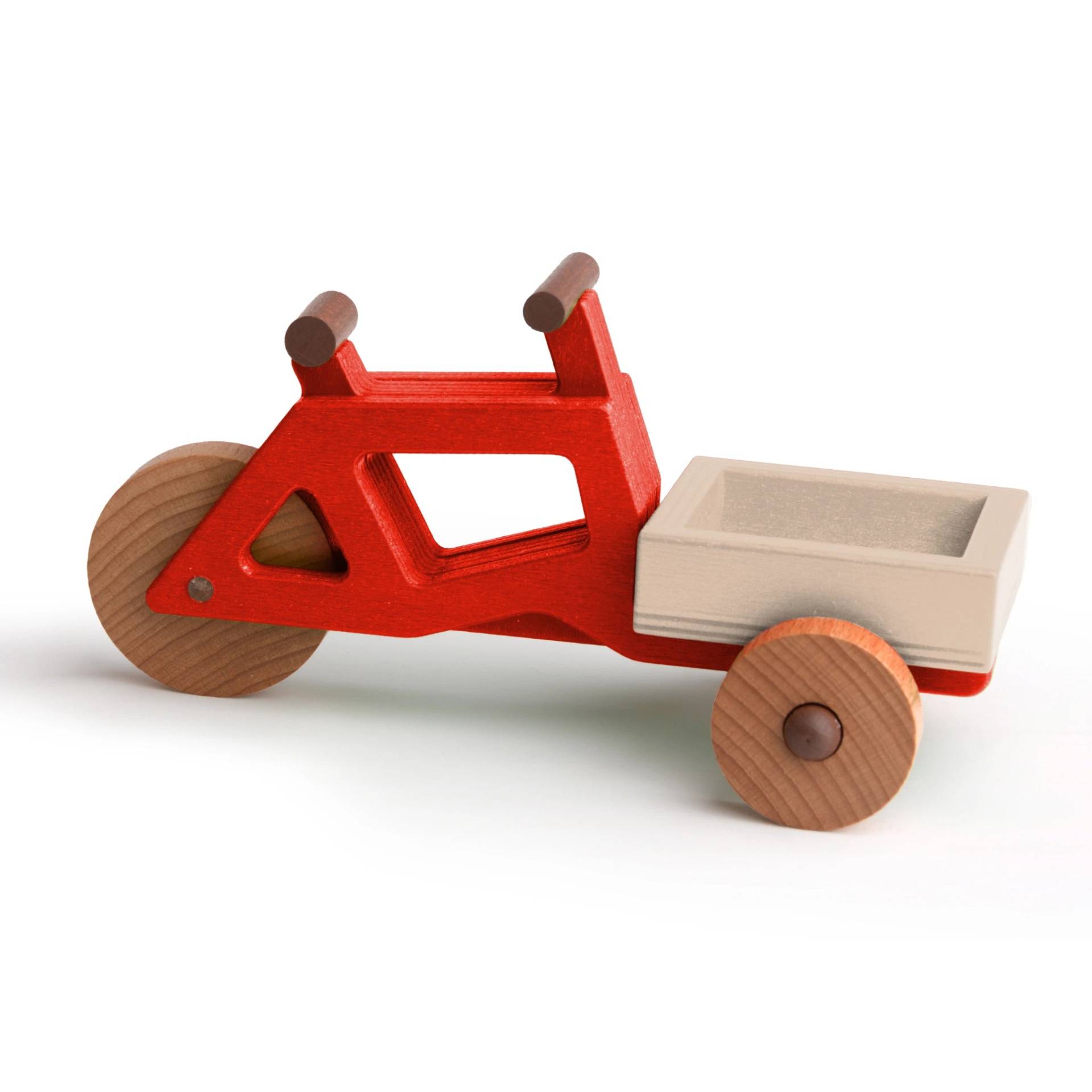 Spielzeug-Lastenrad | Spielzeuglastenrad aus Holz (Farbe): Rot | Flache Transportbox Lastenrad (Farbe): Natur