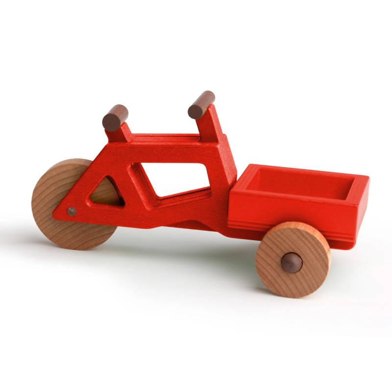 Spielzeug-Lastenrad | Spielzeuglastenrad aus Holz (Farbe): Rot | Flache Transportbox Lastenrad (Farbe): Rot