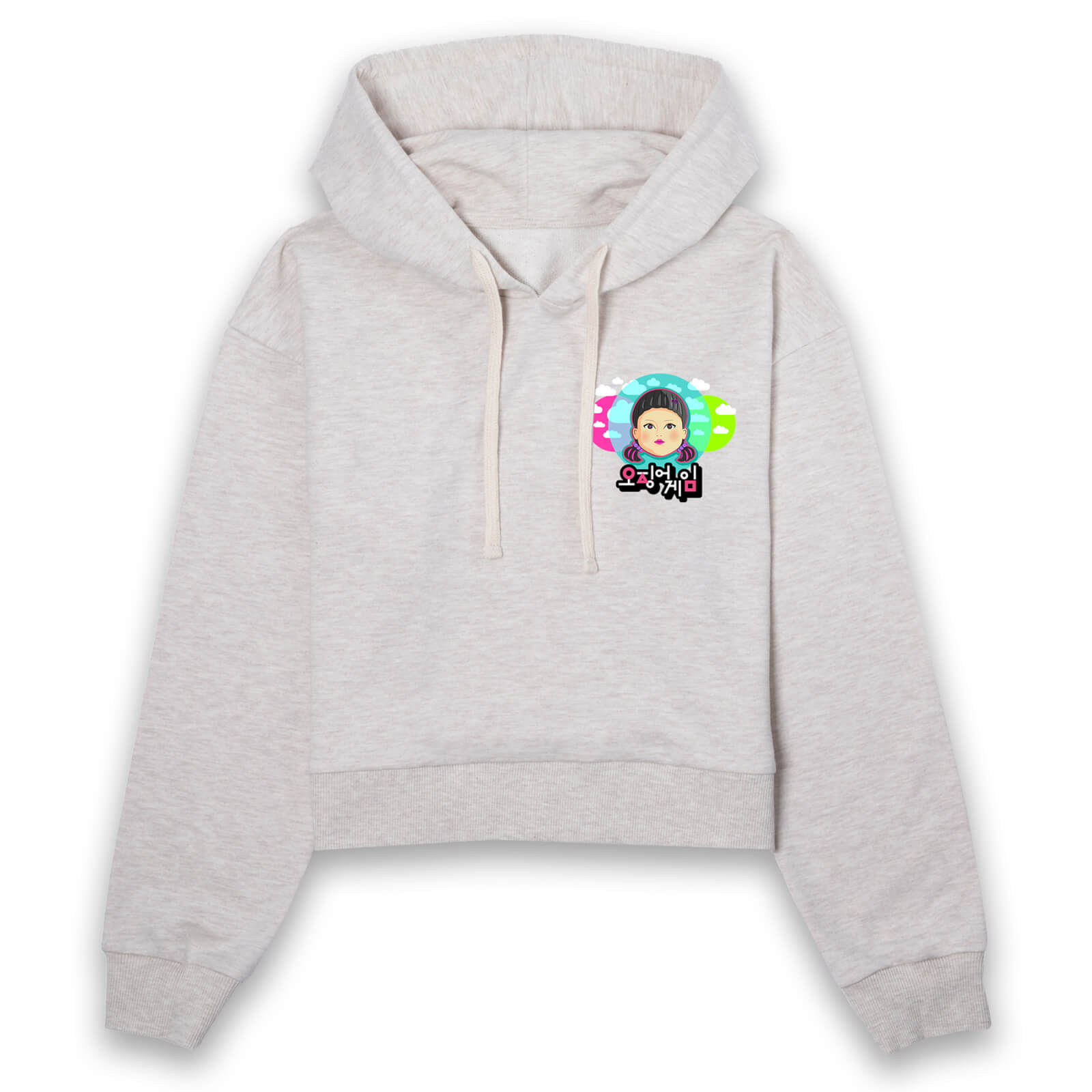 Squid Game Giant Doll Women's Cropped Hoodie - Ecru Marl - XL