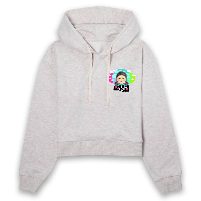 Squid Game Giant Doll Women's Cropped Hoodie - Ecru Marl - XL