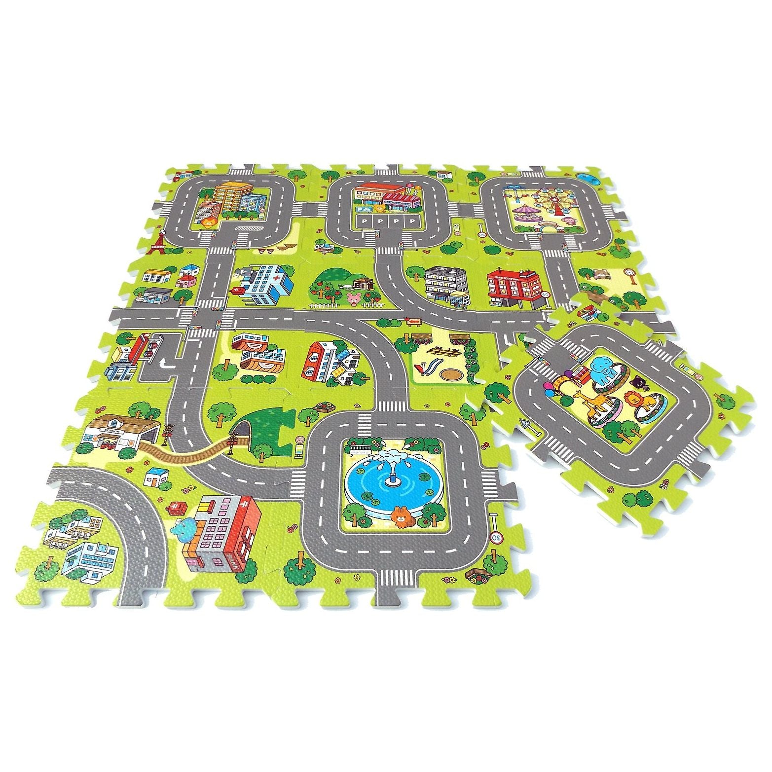 Stadt Puzzlematte, Schaumstoff Straßen Spielmatte, 9 tlg.