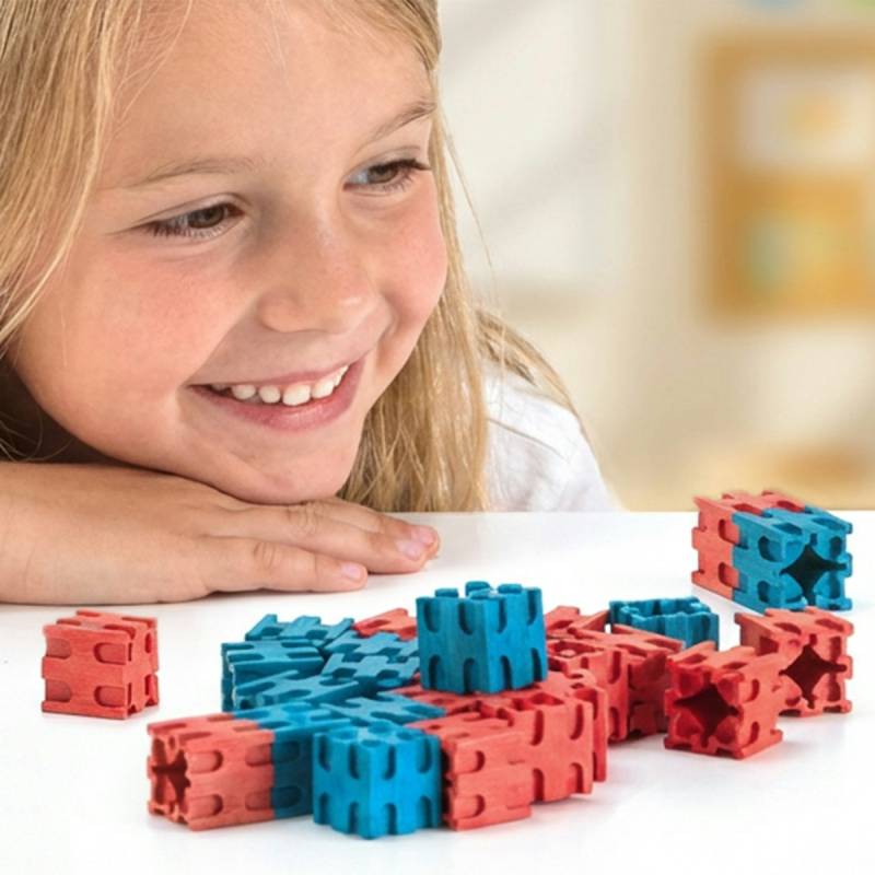 Steckwürfel aus RE-Wood® 100teilig rot-blau ab 4 Jahre