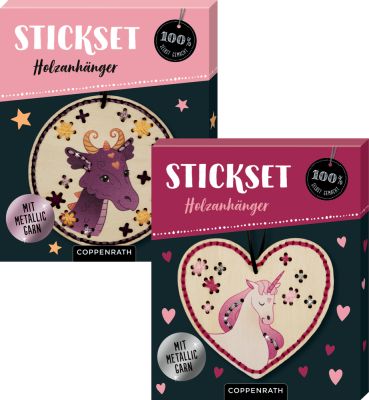 Sticken auf Holzanhänger (Drache oder Einhorn) - 100% selbst gemacht