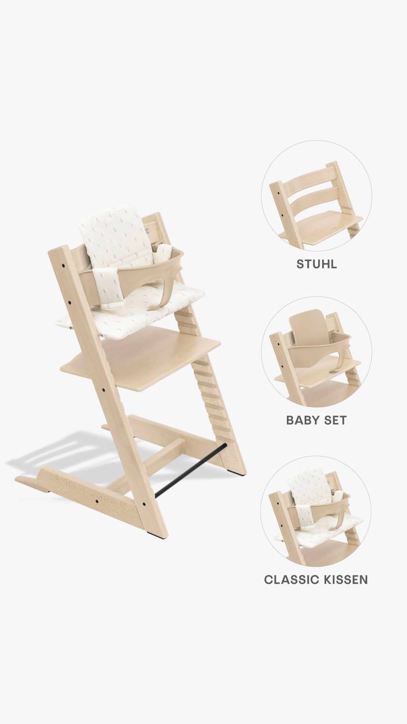Stokke Tripp Trapp Hochstuhl + Baby-Set 2 und Sitzkissen Natural/White Cream Stokke Tripp Trapp Hochstuhl + Baby-Set 2 und Sitzkissen Natural/White Cream