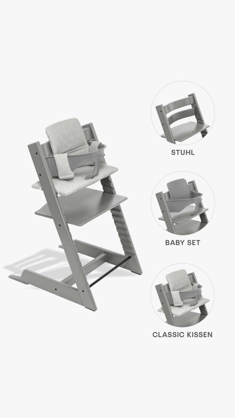 Stokke Tripp Trapp Hochstuhl + Baby-Set 2 und Sitzkissen Storm grey/Nordic grey