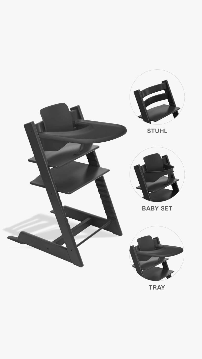 Stokke Tripp Trapp Hochstuhl + Baby-Set 2 und Tisch Black