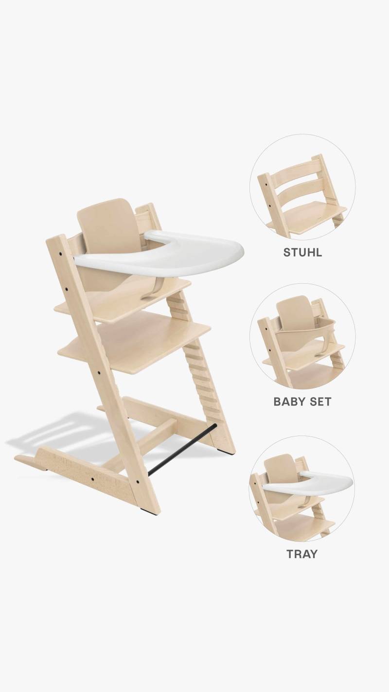 Stokke Tripp Trapp Hochstuhl + Baby-Set 2 und Tisch Natural/White