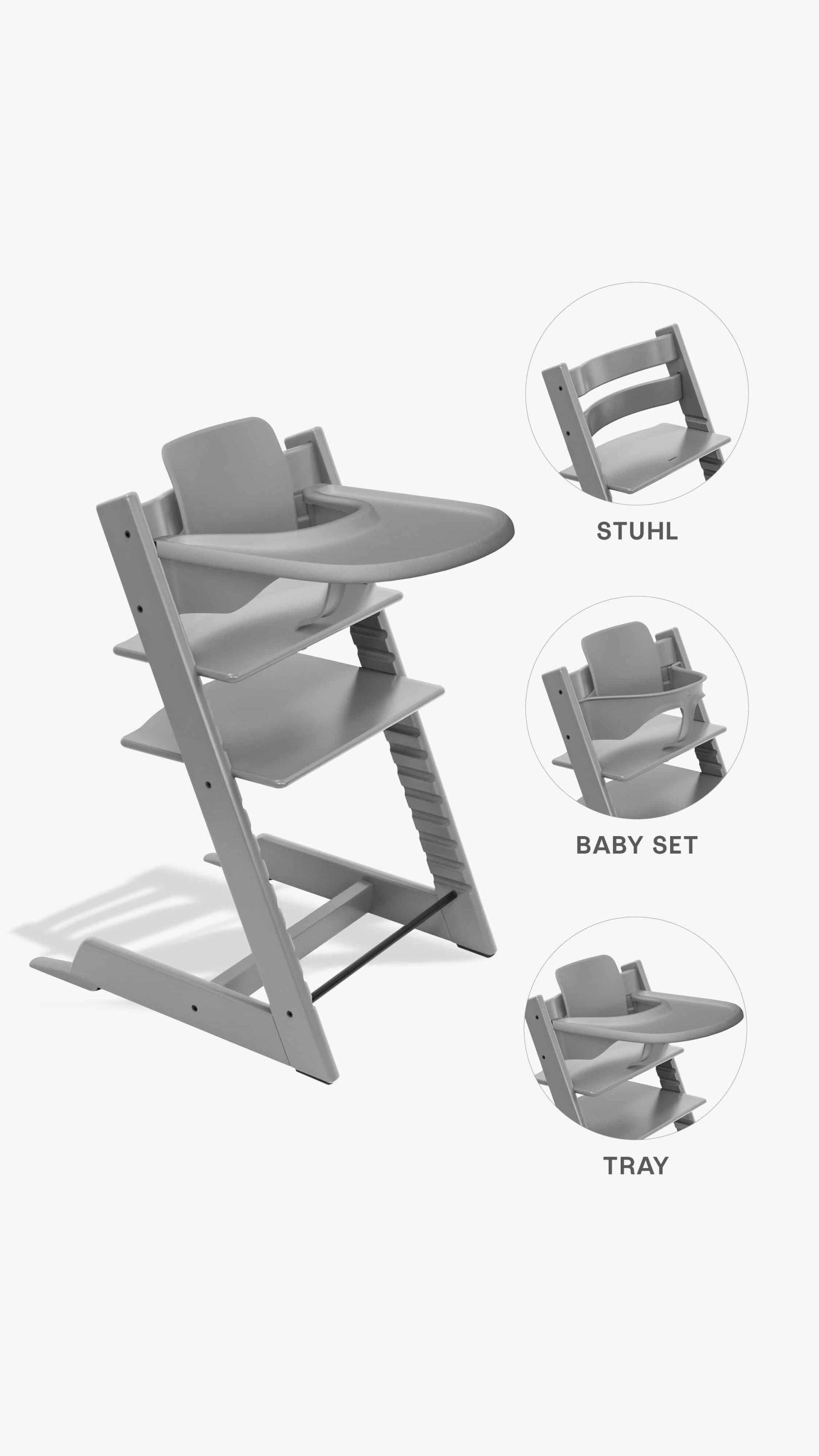 Stokke Tripp Trapp Hochstuhl + Baby-Set 2 und Tisch Storm grey/Grey