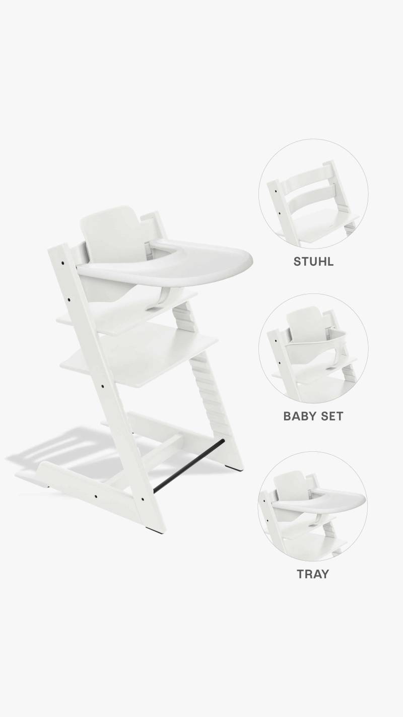 Stokke Tripp Trapp Hochstuhl + Baby-Set und Tisch White