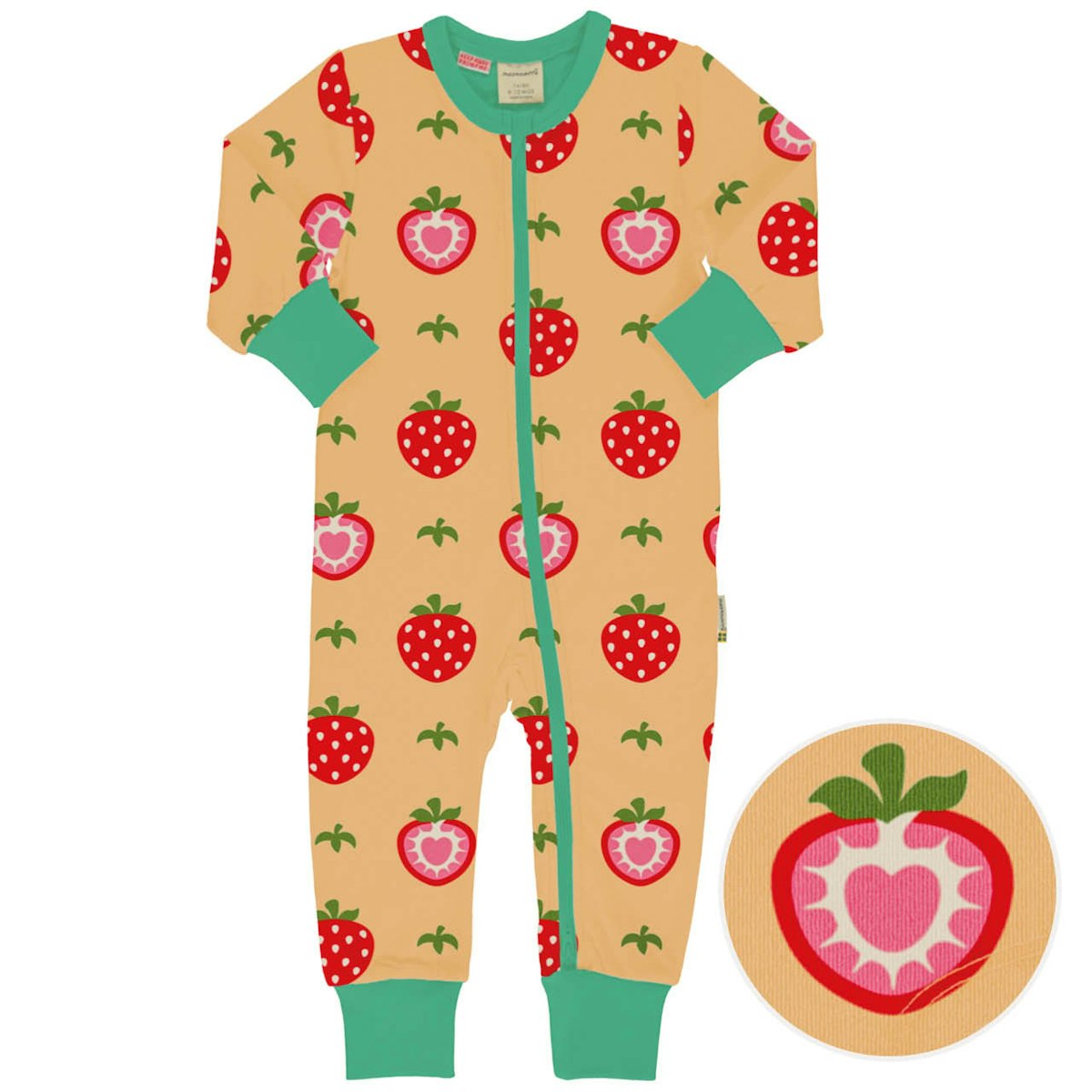 Strampler Reissverschluss Erdbeeren beige 50/56