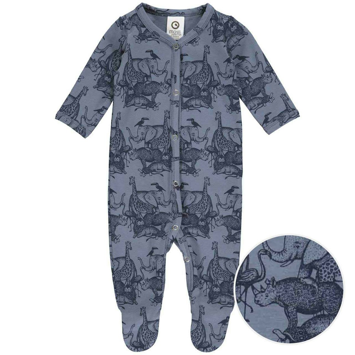 Strampler langarm Knopfleiste Savanne rauchblau 44