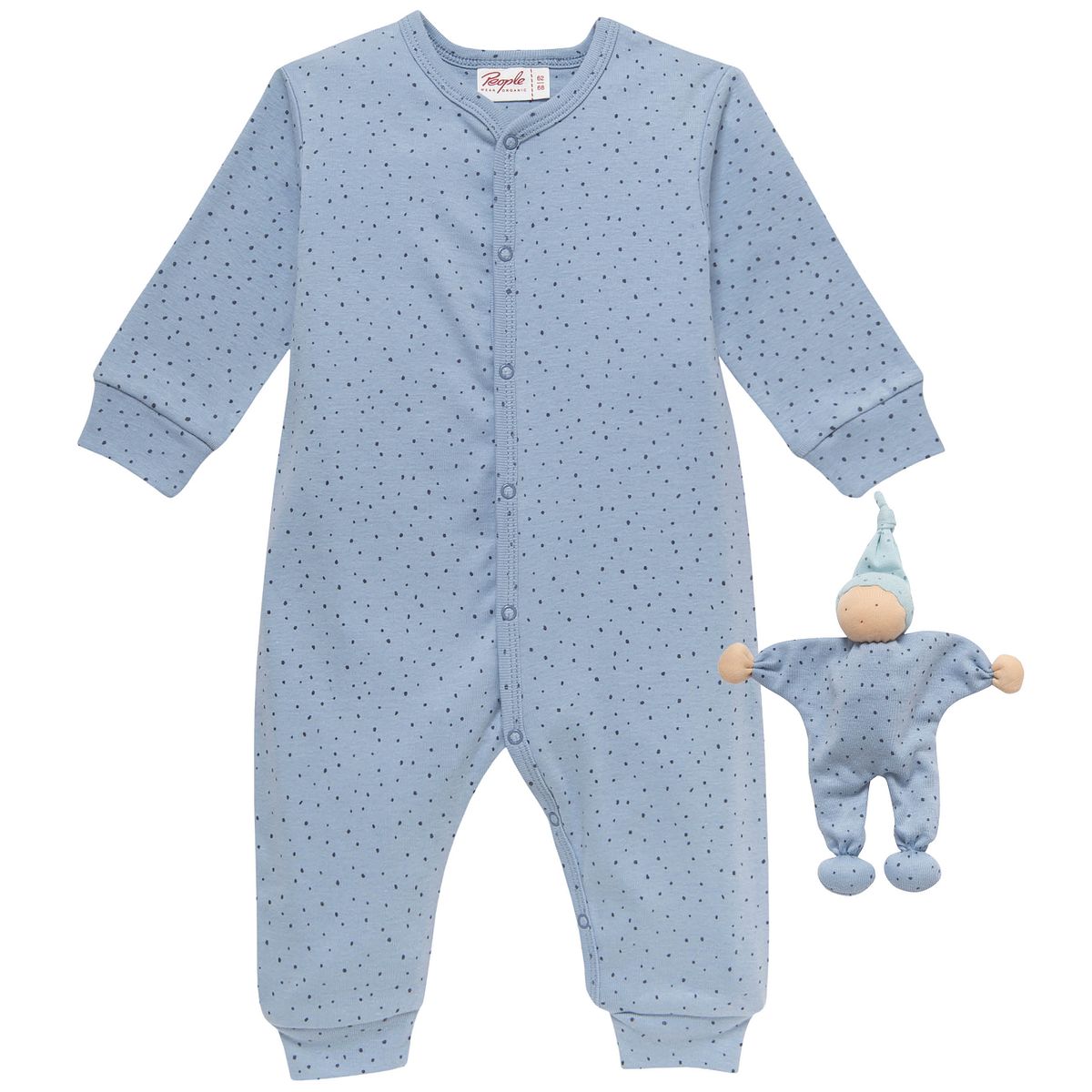Strampler und Schmusepuppe Set blau 50/56