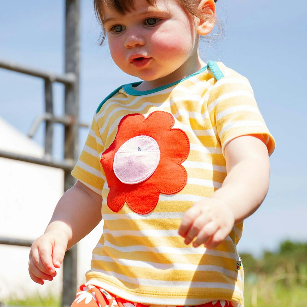 Streifen T-Shirt kurzarm Blume 98/104