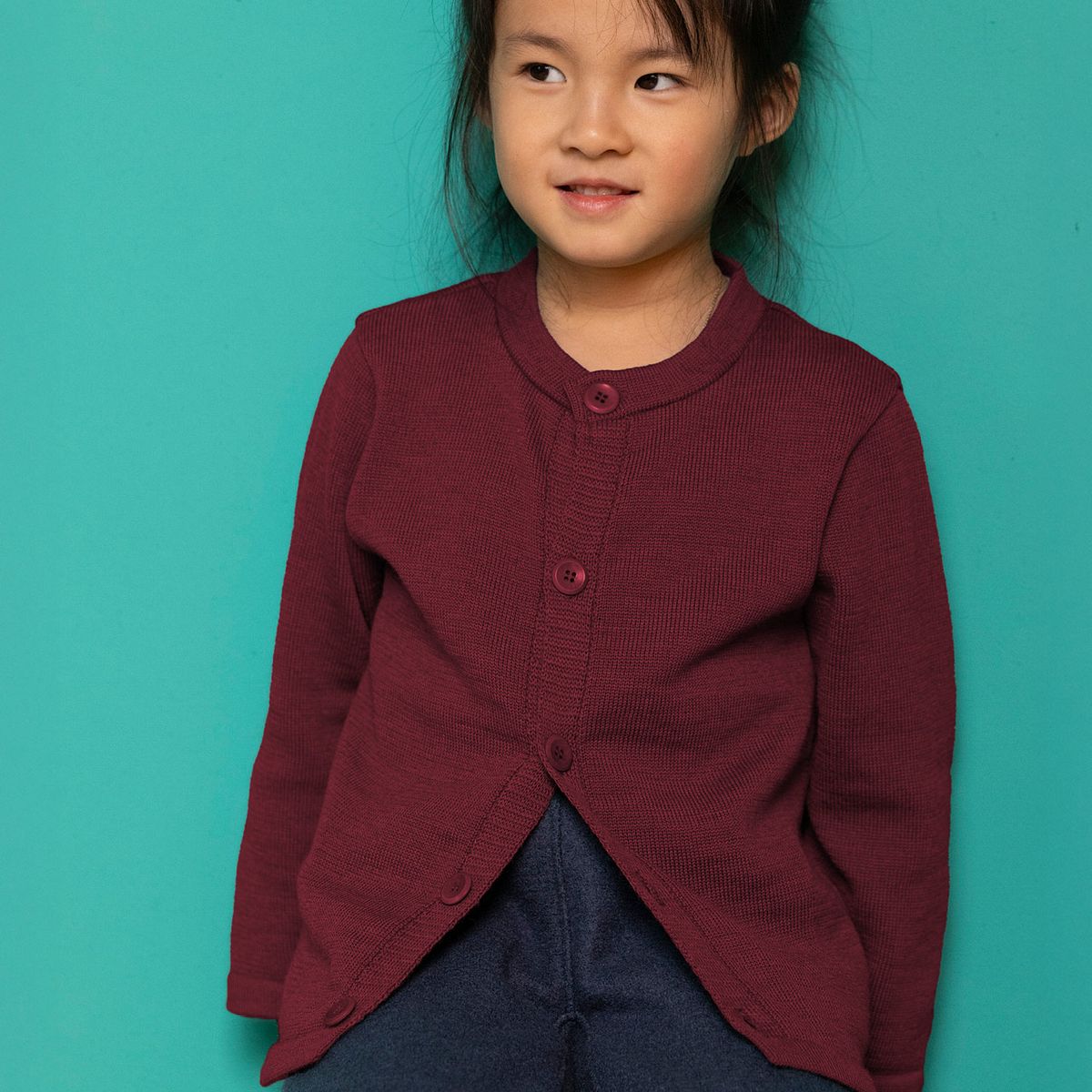 Strickjacke mit Knöpfen Merinowolle Cassis 110/116