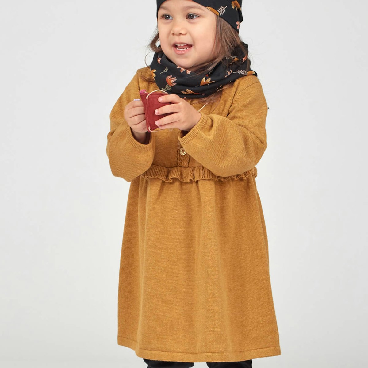 Strickkleid langarm camel-braun 128