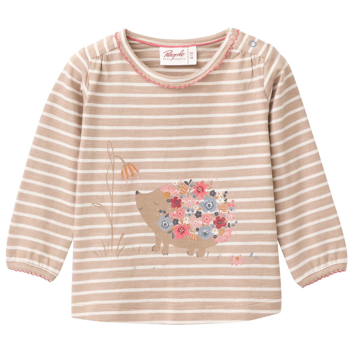 Süßes Langarmshirt Blumen beige gestreift 62/68