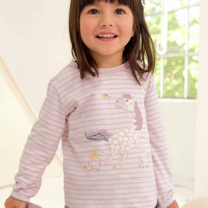 Süßes Langarmshirt Einhorn rosa gestreift 98/104