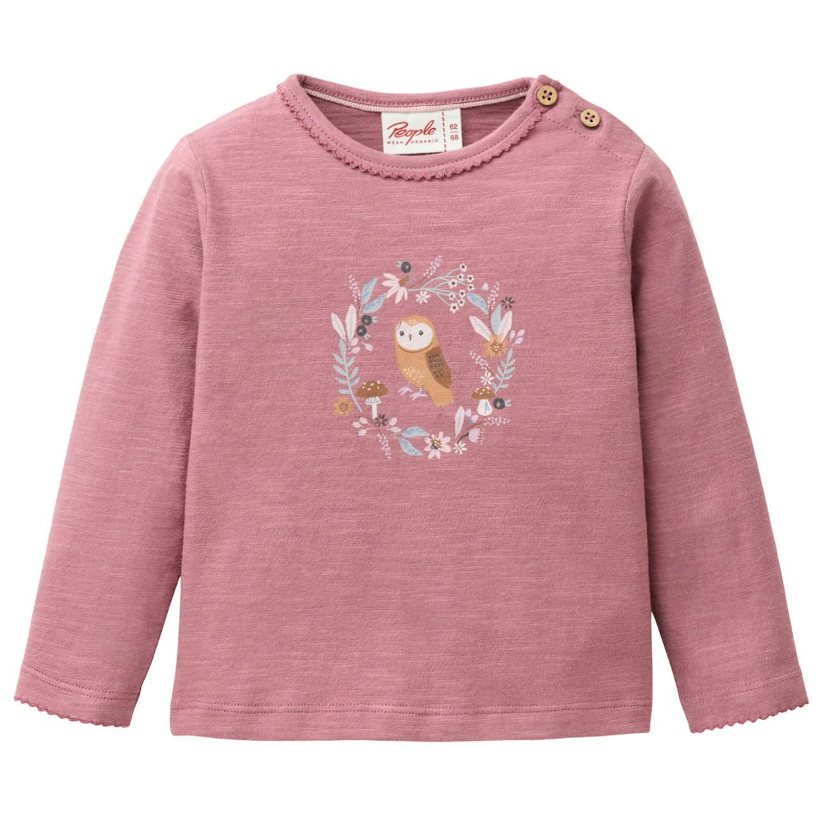 Süßes Langarmshirt Eule dunkelmalve 86/92