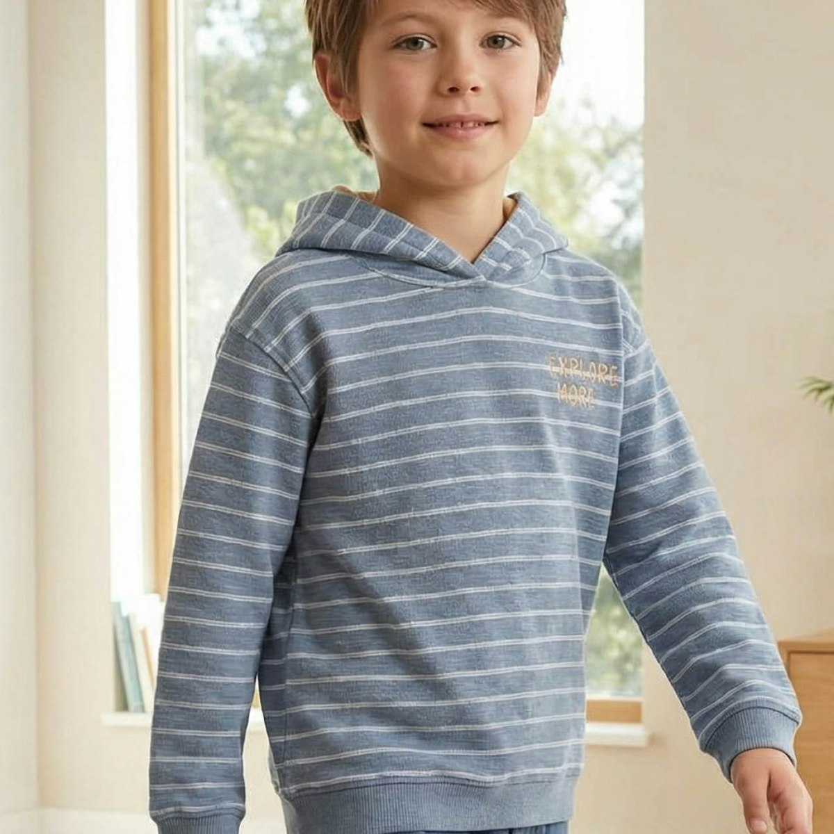 Sweat Hoodie blau gestreift 122/128