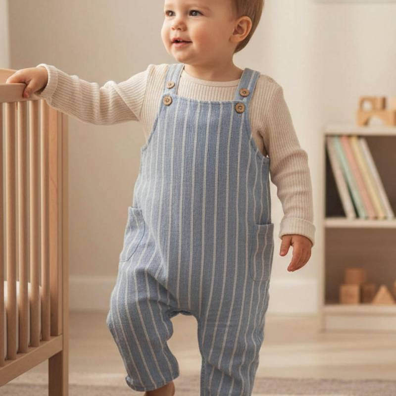 Sweat Latzhose blau gestreift 74/80