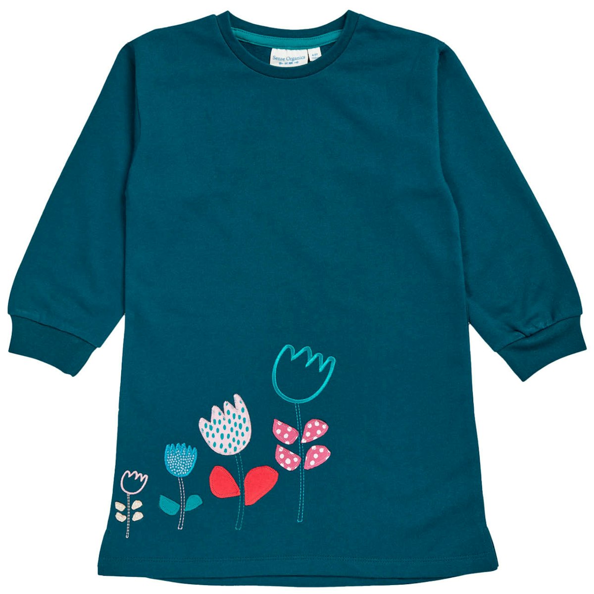 Sweatkleid Blumen-Aufnäher dunkel petrol 128