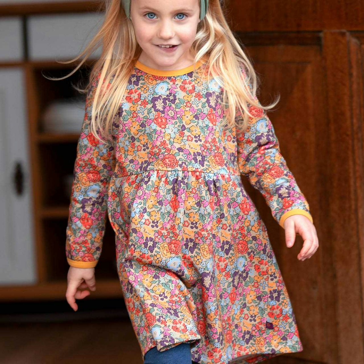 Sweatkleid Blumen-Druck curry-gelb 104