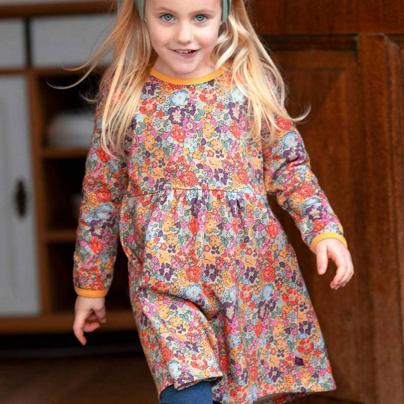 Sweatkleid Blumen-Druck curry-gelb 104