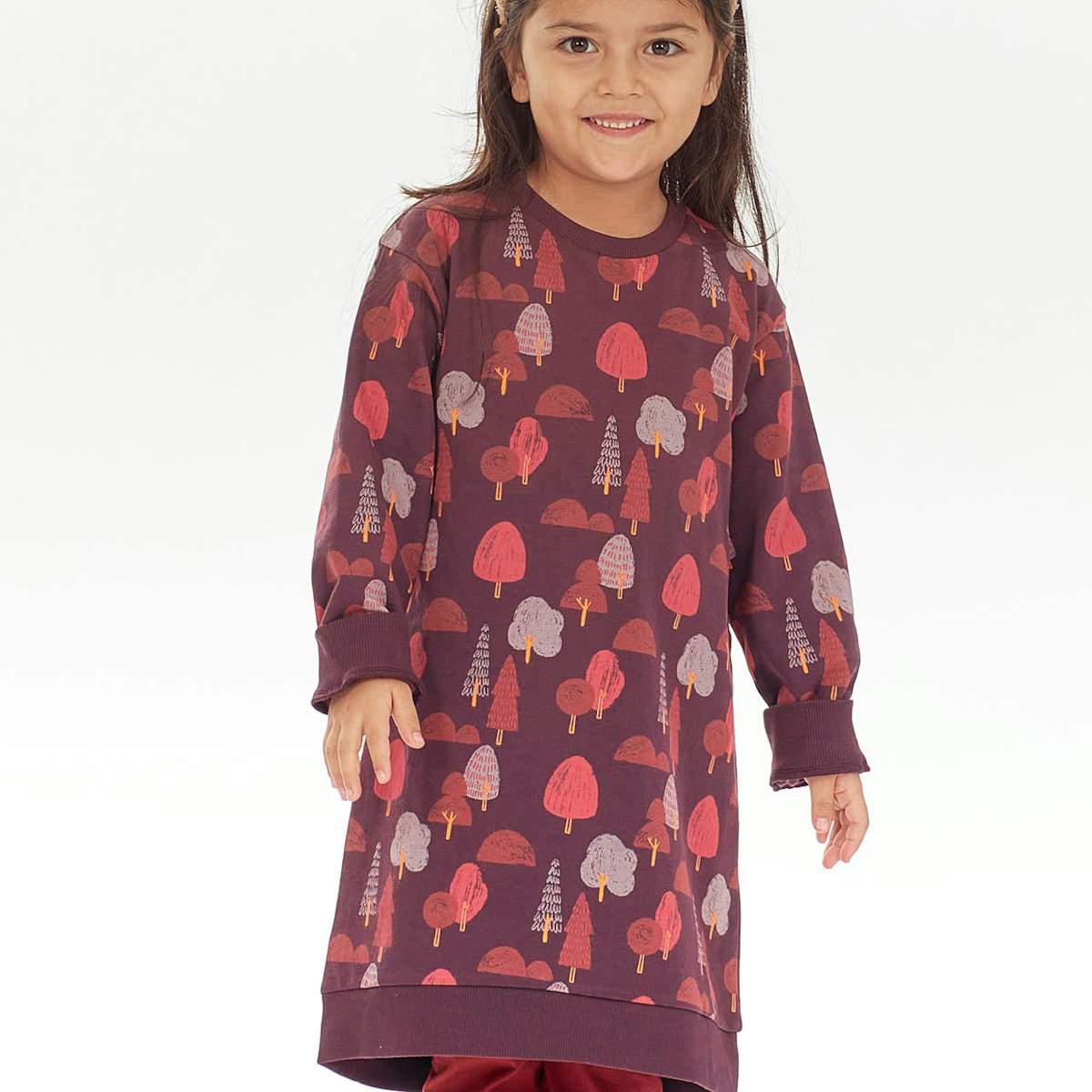 Sweatkleid langarm Baumdruck lila 100% BioBaumwolle 92/98 Sweatkleid langarm Baumdruck lila 100% BioBaumwolle 92/98