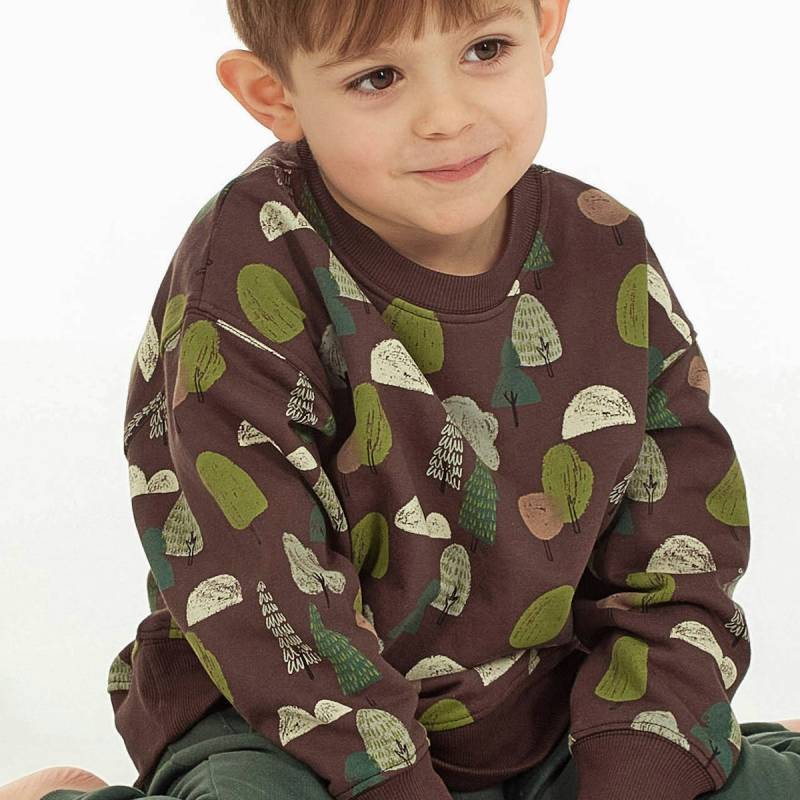 Sweatshirt braun Alloverprint Bäume 100% BioBaumwolle 92/98