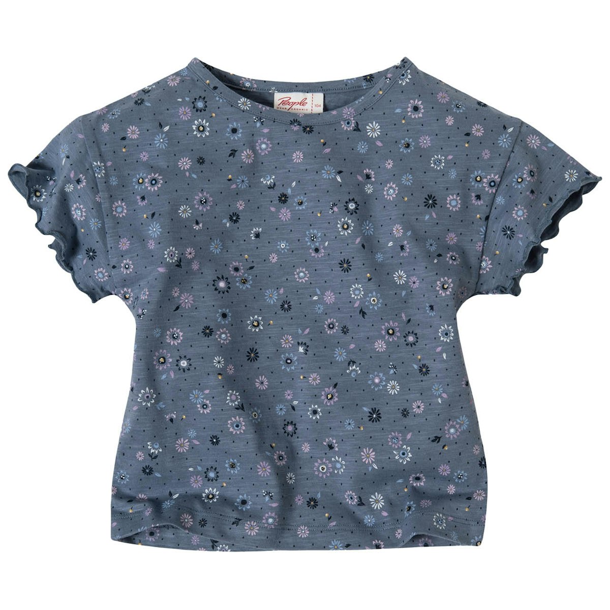 T-Shirt Rüschenärmel Frühlingsblumen ozeanblau 122/128