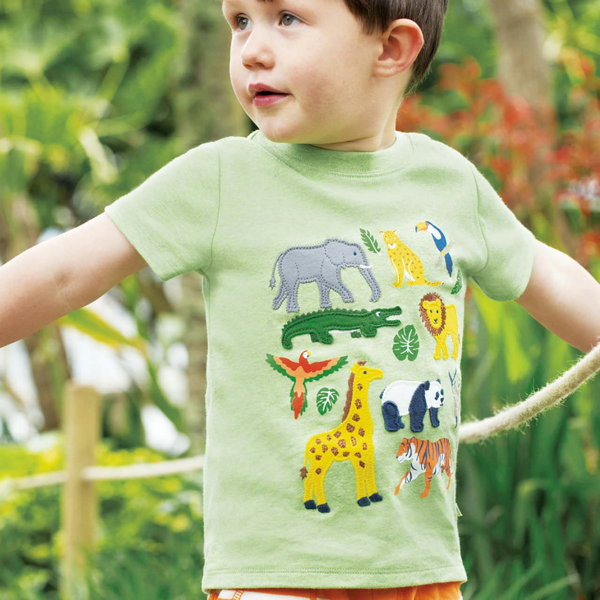 T-Shirt Safari-Tiere Aufnäher grün 92/98