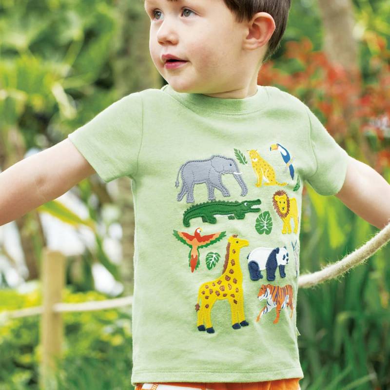 T-Shirt Safari-Tiere Aufnäher grün 92/98