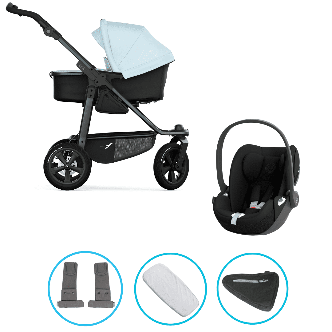 TFK Mono 3 3in1 Kinderwagen Set Blau mit Cybex Cloud T i-Size Sepia Black & TFK Mono Adapter