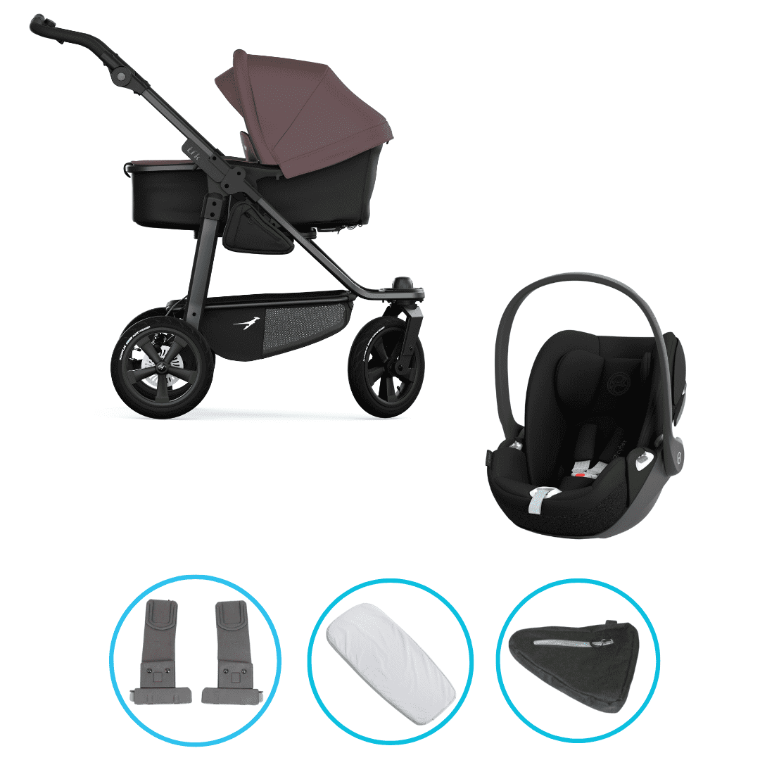 TFK Mono 3 3in1 Kinderwagen Set Braun mit Cybex Cloud T i-Size Sepia Black & TFK Mono Adapter
