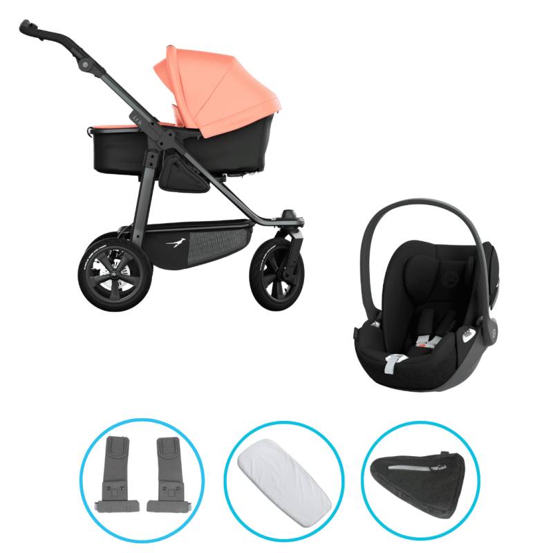 TFK Mono 3 3in1 Kinderwagen Set Lachs mit Cybex Cloud T i-Size Sepia Black & TFK Mono Adapter
