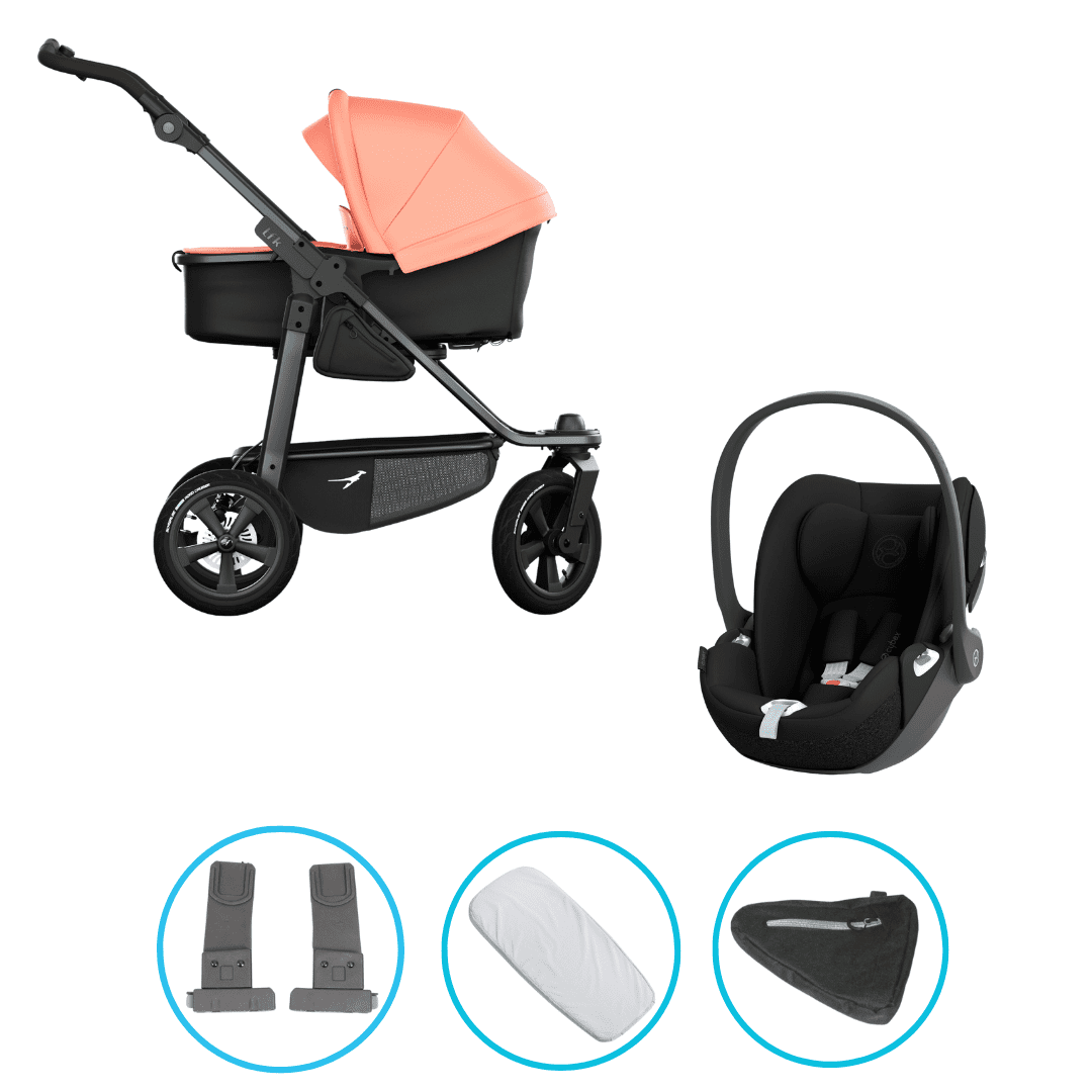 TFK Mono 3 3in1 Kinderwagen Set Lachs mit Cybex Cloud T i-Size Sepia Black & TFK Mono Adapter