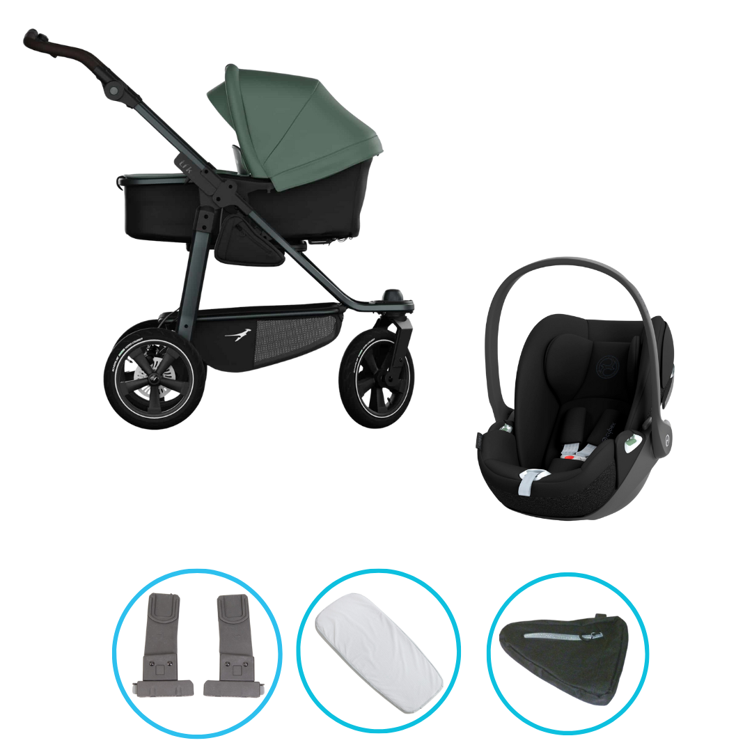 TFK Mono 3 3in1 Kinderwagen Set Olive mit Cybex Cloud T i-Size Sepia Black & TFK Mono Adapter