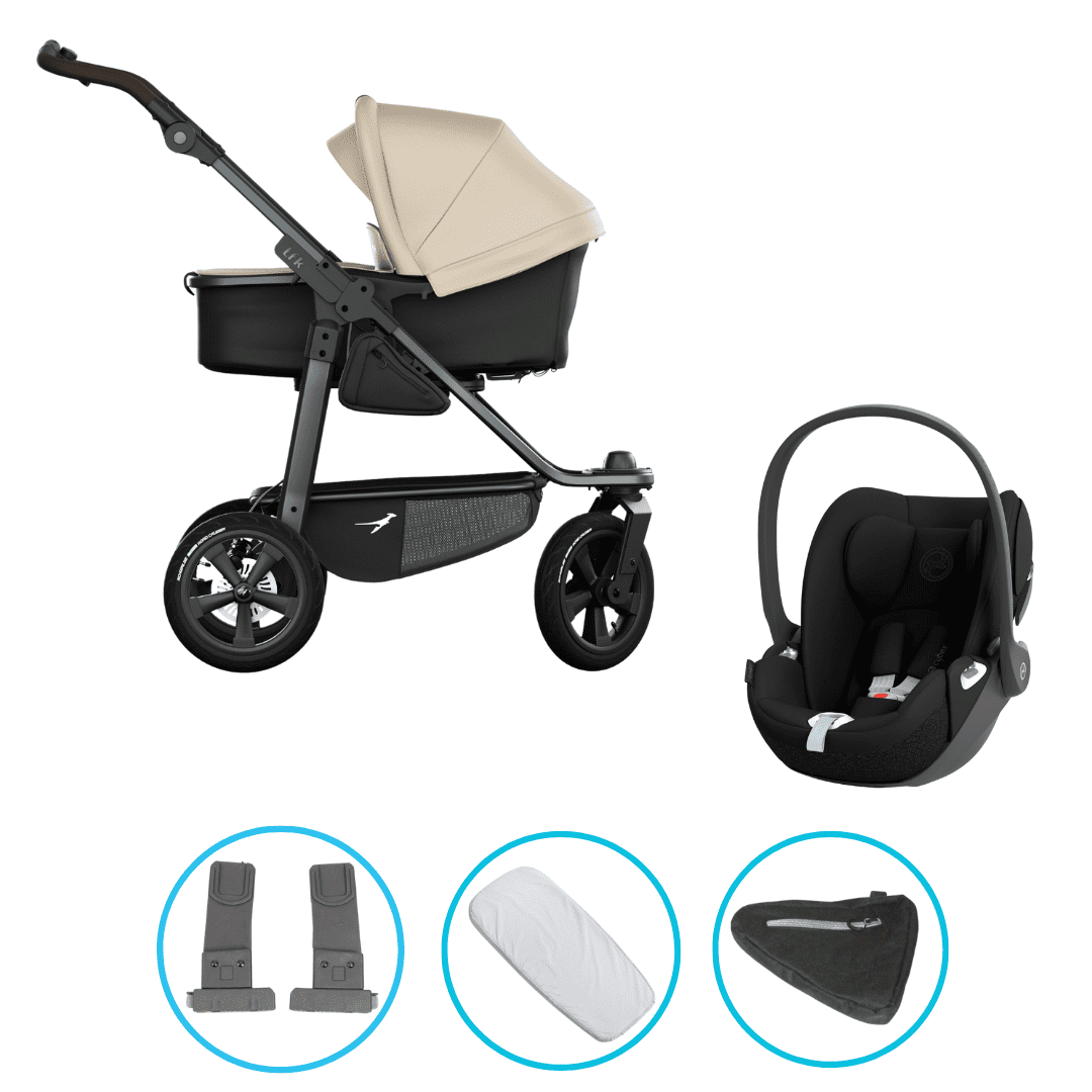 TFK Mono 3 3in1 Kinderwagen Set Sand mit Cybex Cloud T i-Size Sepia Black & TFK Mono Adapter