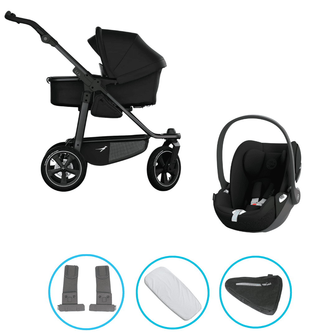TFK Mono 3 3in1 Kinderwagen Set Schwarz mit Cybex Cloud T i-Size Sepia Black & TFK Mono Adapter