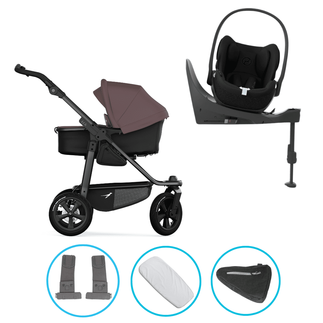 TFK Mono 3 4in1 Kinderwagen Set Braun mit CYBEX Cloud T i-Size Sepia Black, CYBEX Base T & TFK Mono Adapter