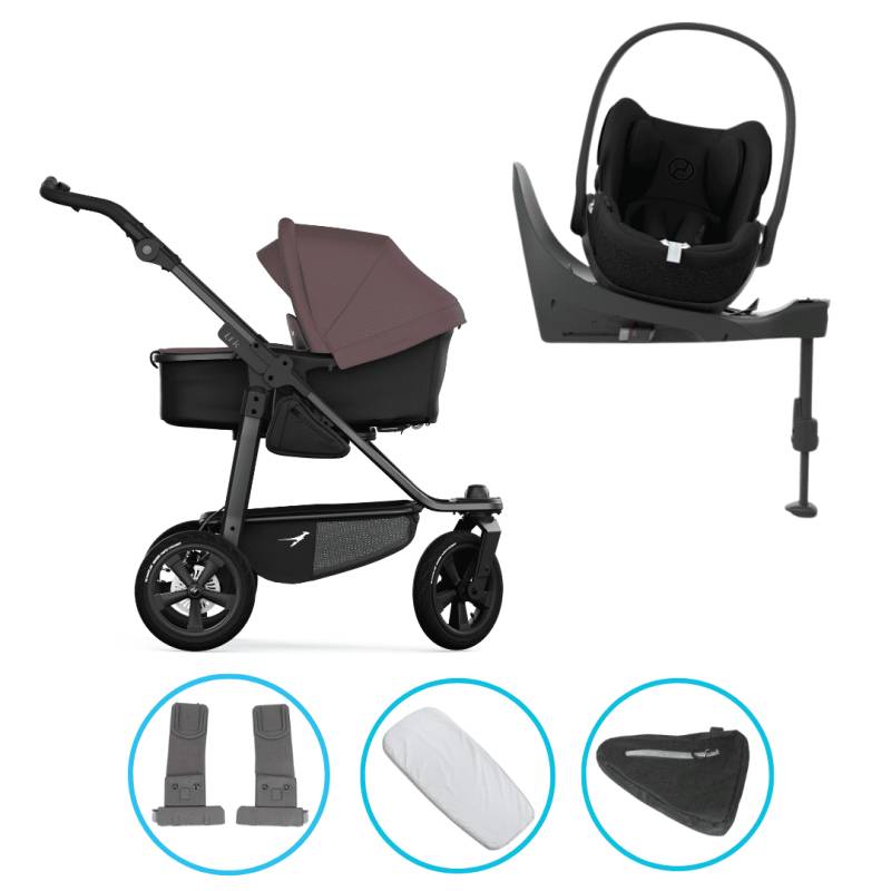 TFK Mono 3 4in1 Kinderwagen Set Braun mit CYBEX Cloud T i-Size Sepia Black, CYBEX Base T & TFK Mono Adapter