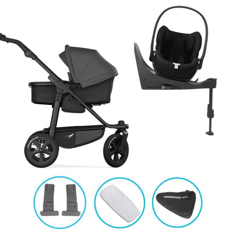 TFK Mono 3 4in1 Kinderwagen Set Grau mit CYBEX Cloud T i-Size Sepia Black, CYBEX Base T & TFK Mono Adapter