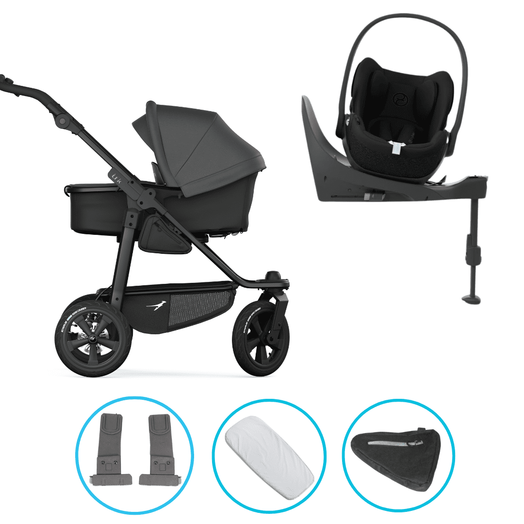 TFK Mono 3 4in1 Kinderwagen Set Grau mit CYBEX Cloud T i-Size Sepia Black, CYBEX Base T & TFK Mono Adapter