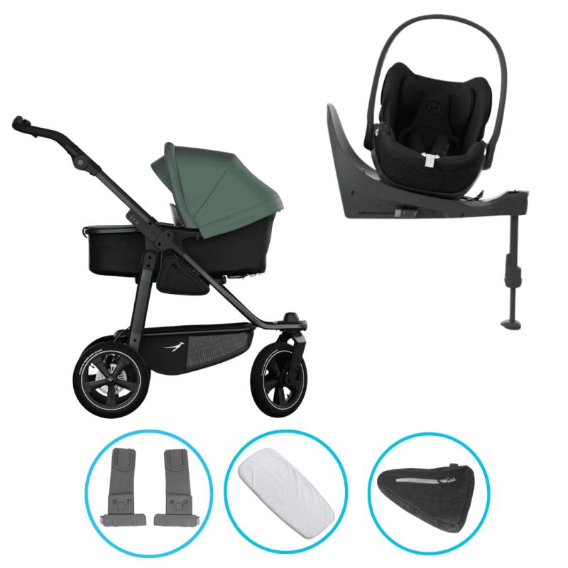 TFK Mono 3 4in1 Kinderwagen Set Olive mit CYBEX Cloud T i-Size Sepia Black, CYBEX Base T & TFK Mono Adapter TFK Mono 3 4in1 Kinderwagen Set Olive mit CYBEX Cloud T i-Size Sepia Black, CYBEX Base T & TFK Mono Adapter