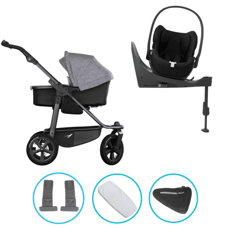 TFK Mono 3 4in1 Kinderwagen Set Premium Grau mit CYBEX Cloud T i-Size Sepia Black, CYBEX Base T & TFK Mono Adapter TFK Mono 3 4in1 Kinderwagen Set Premium Grau mit CYBEX Cloud T i-Size Sepia Black, CYBEX Base T & TFK Mono Adapter