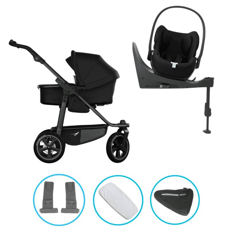 TFK Mono 3 4in1 Kinderwagen Set Schwarz mit CYBEX Cloud T i-Size Sepia Black, CYBEX Base T & TFK Mono Adapter TFK Mono 3 4in1 Kinderwagen Set Schwarz mit CYBEX Cloud T i-Size Sepia Black, CYBEX Base T & TFK Mono Adapter