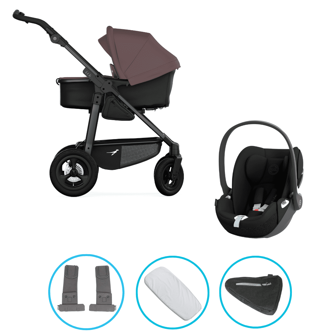 TFK Mono 4 3in1 Kinderwagen Set Braun mit CYBEX Cloud T i-Size Sepia Black & TFK Mono Adapter