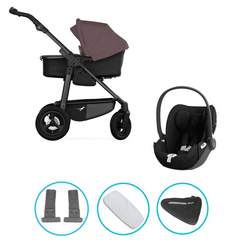 TFK Mono 4 3in1 Kinderwagen Set Braun mit CYBEX Cloud T i-Size Sepia Black & TFK Mono Adapter