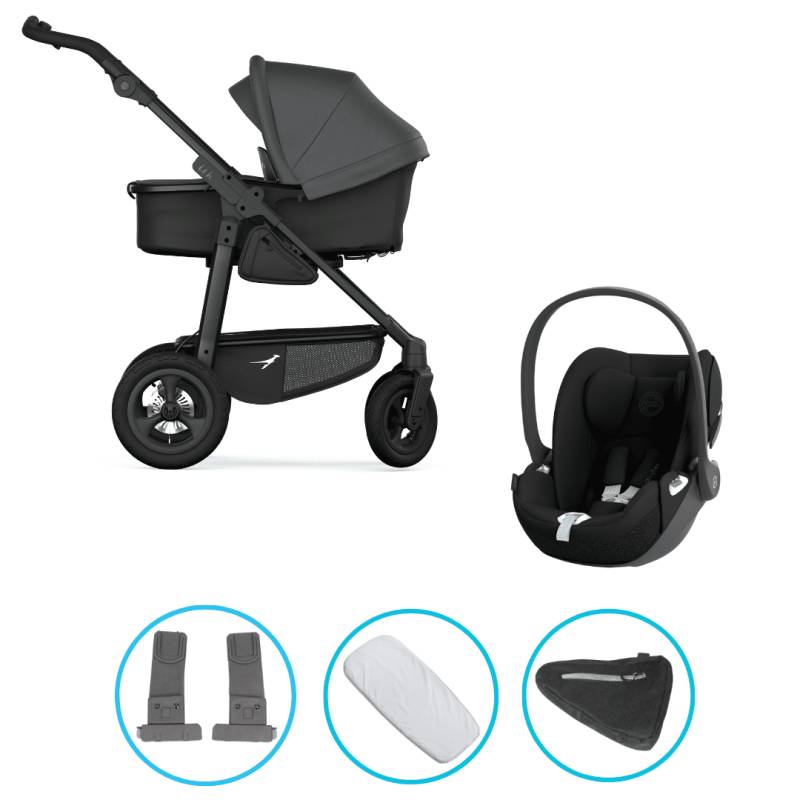 TFK Mono 4 3in1 Kinderwagen Set grau mit CYBEX Cloud T i-Size Sepia Black & TFK Mono Adapter