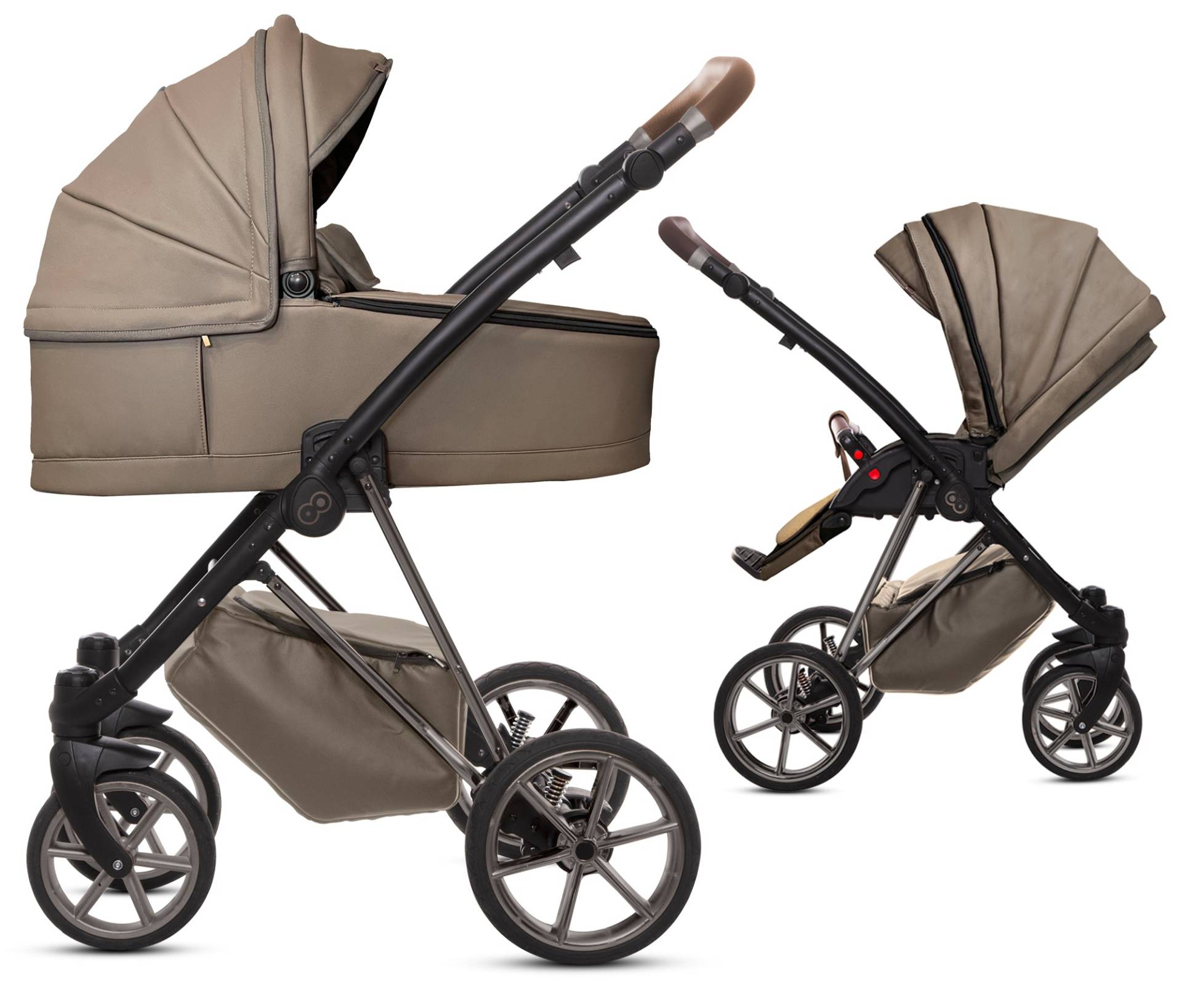 TPFLiving 2in1 Kinderwagen Royal Kunstleder - Gray Pearl / Gestell Space Grau